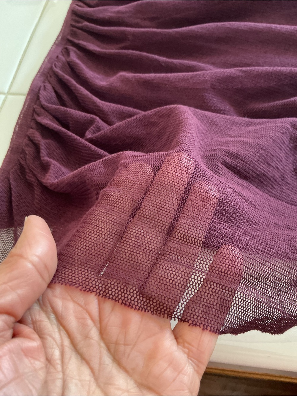 Anthropologie Deletta Burgundy Asymmetrical Off The Shoulder Mesh Top - Picture 8 of 10